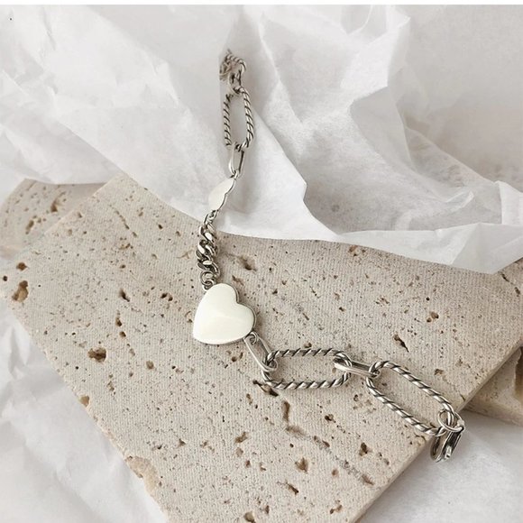 *NEW 925 Sterling Silver Heart Link Chain Bracelet - Picture 4 of 11